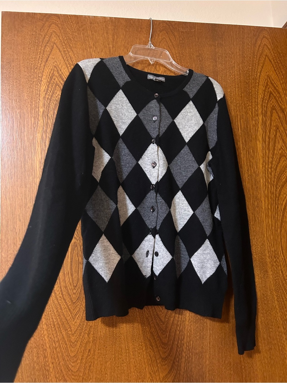 Cashmere Black & Gray Argyle Women's Sweater